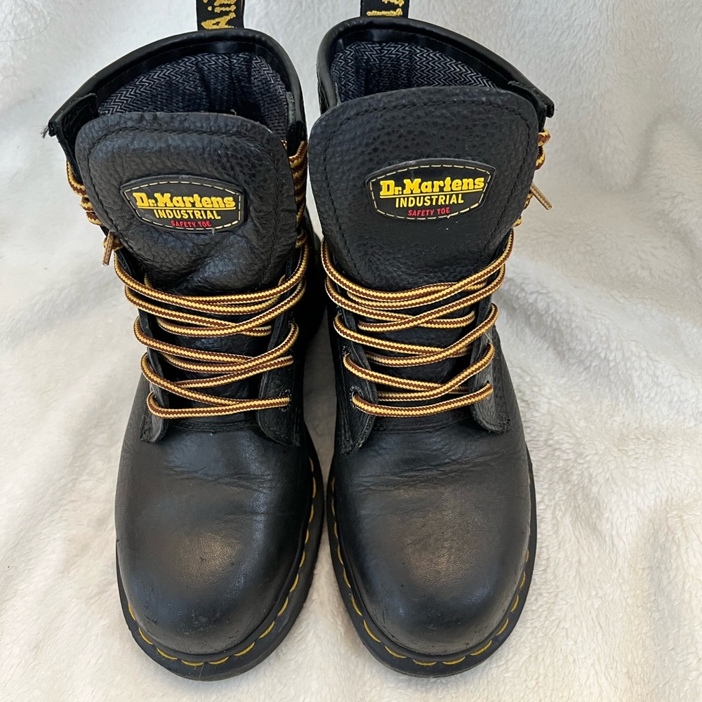 Dr. Martens Industrial Steel Toe Boots - Black Leather - Men 7 / Women 8 - Picture 2 of 15
